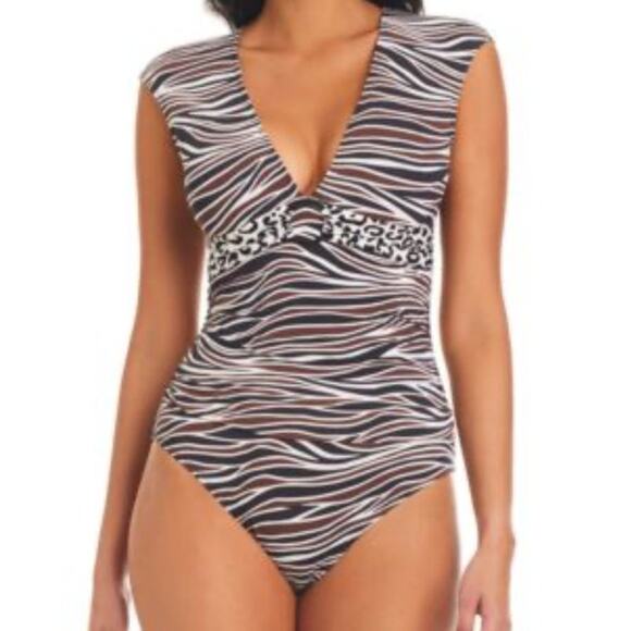 Bleu by Rod Beattie Animal Instinct Cap Sleeve One Piece Swimsuit Size 10 NEW - Picture 1 of 9